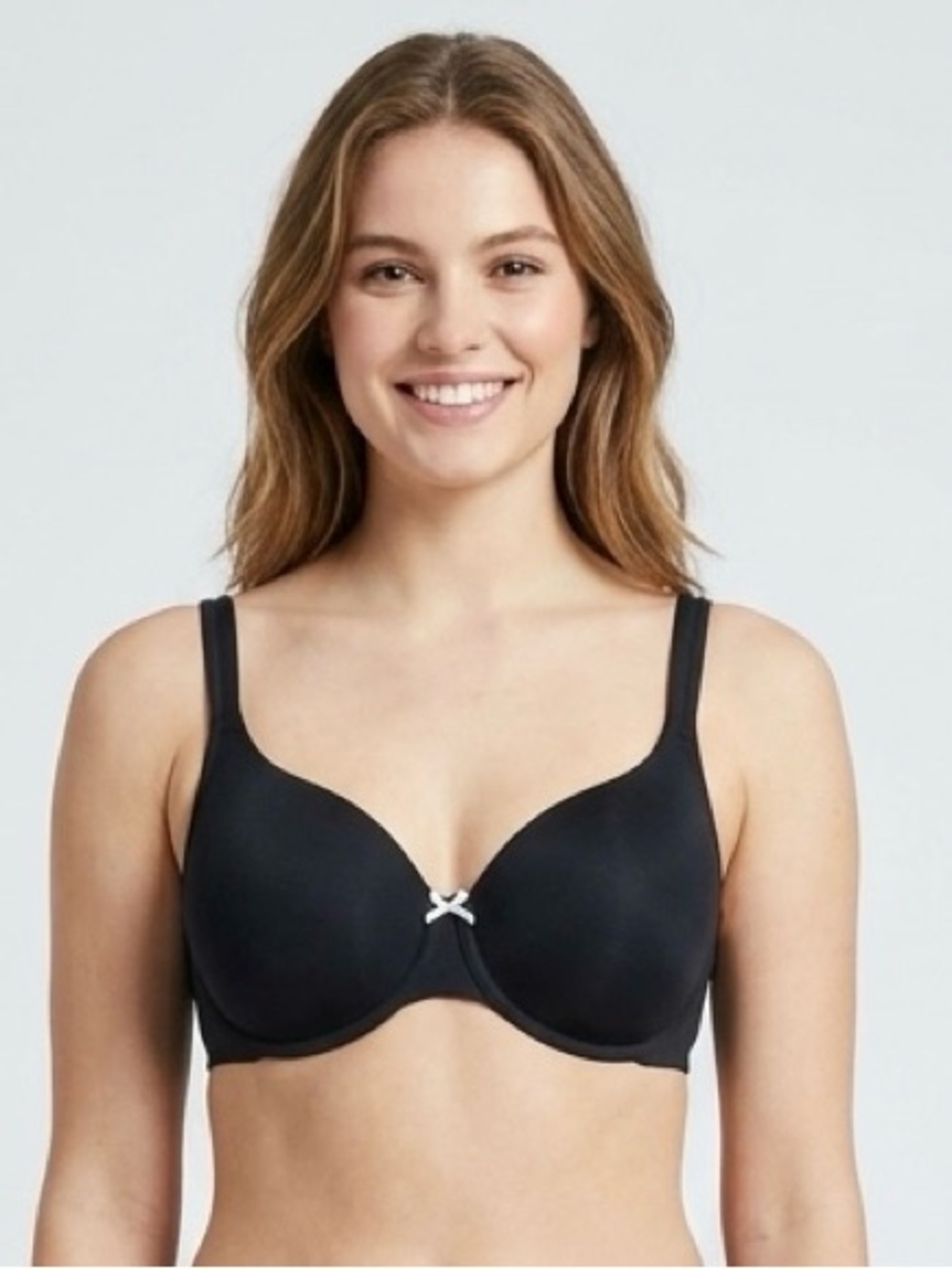Cacique Black Smooth Underwire T-Shirt Bra with Center Bow